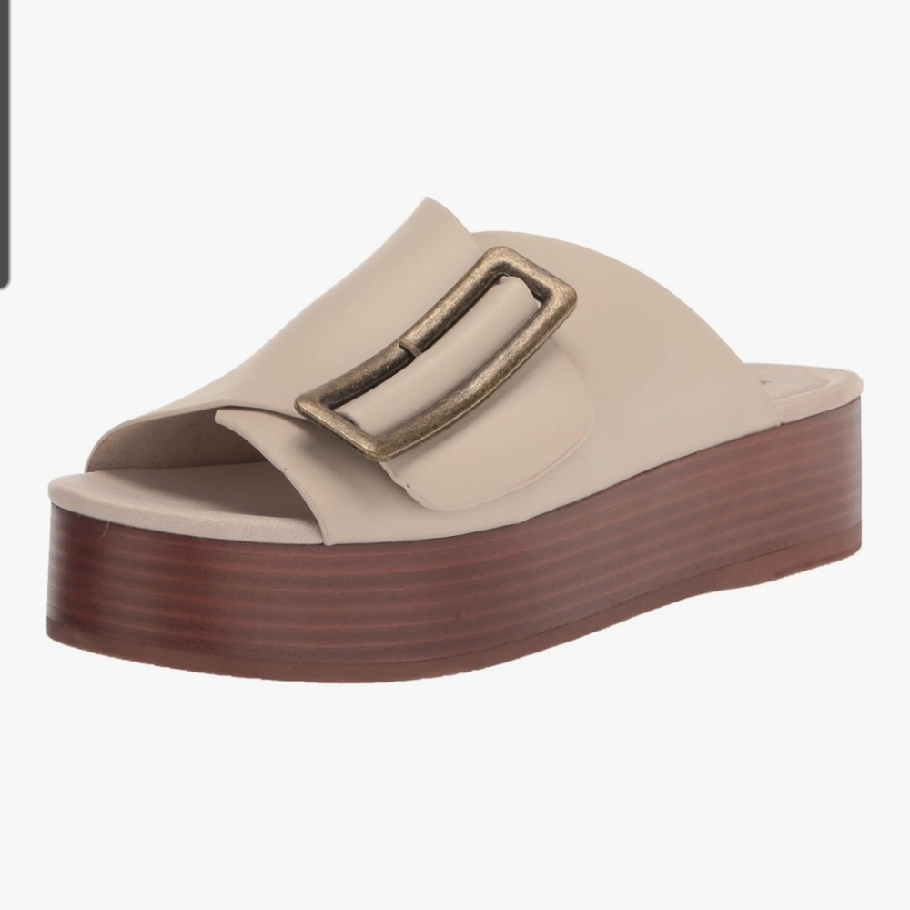 Anthropologie Kelsi Dagger Brooklyn Dover Platform Cream Buckle Slide -size 6.5